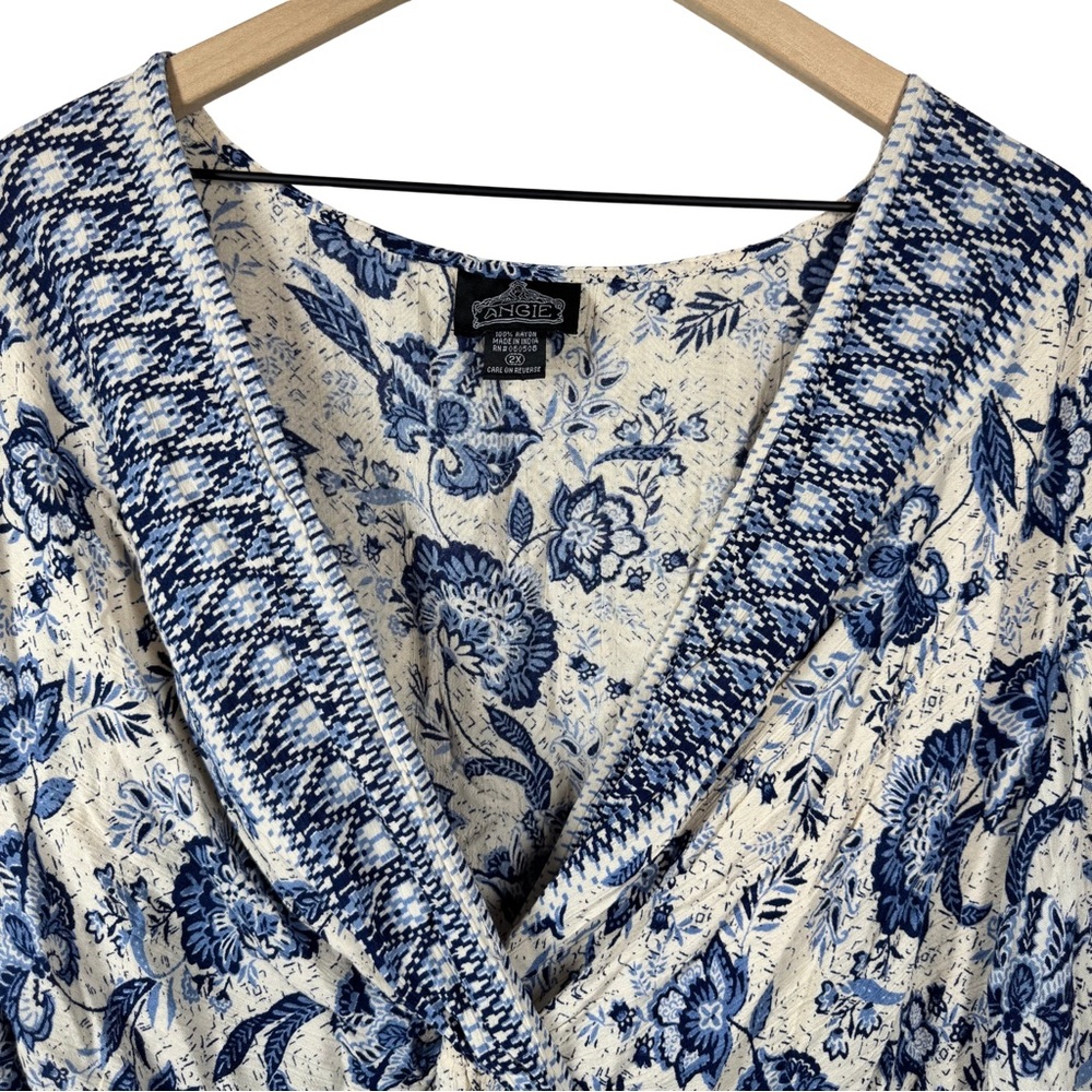 Angie Blouse 2x Bell Sleeve Floral Bohemian Peasant Stretch Waist Festival Festi - Picture 2 of 6